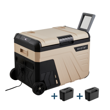 Evolar Elektrische Compressor Koelbox - 35L - 12V/230V - Inclusief 2 Accu's - Met Wielen & Hendel - Khaki - Tweedekans
