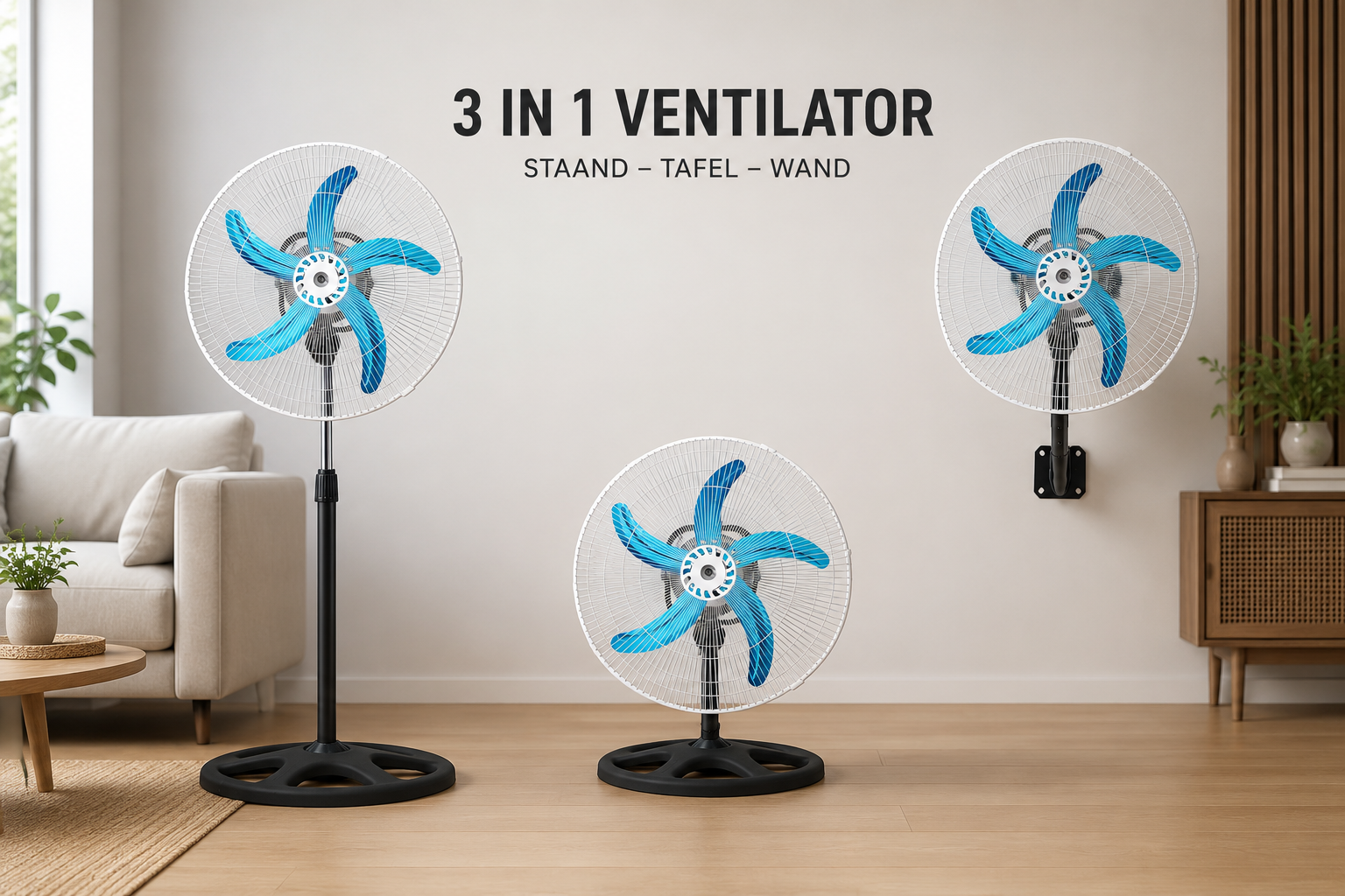 Eén ventilator, drie toepassingen